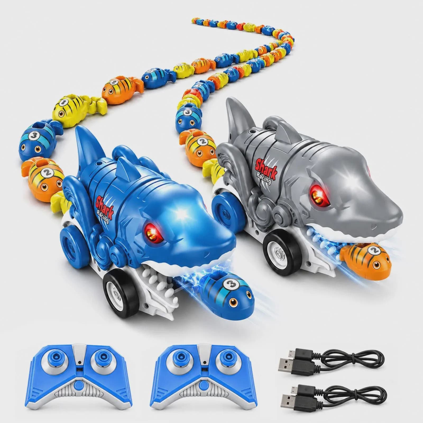RC Shark Car Toy for Kids USB Rechargeable Remote Control Vehicle Magnetic Fishing Game Electric Racing Car Boys Interactive Toy