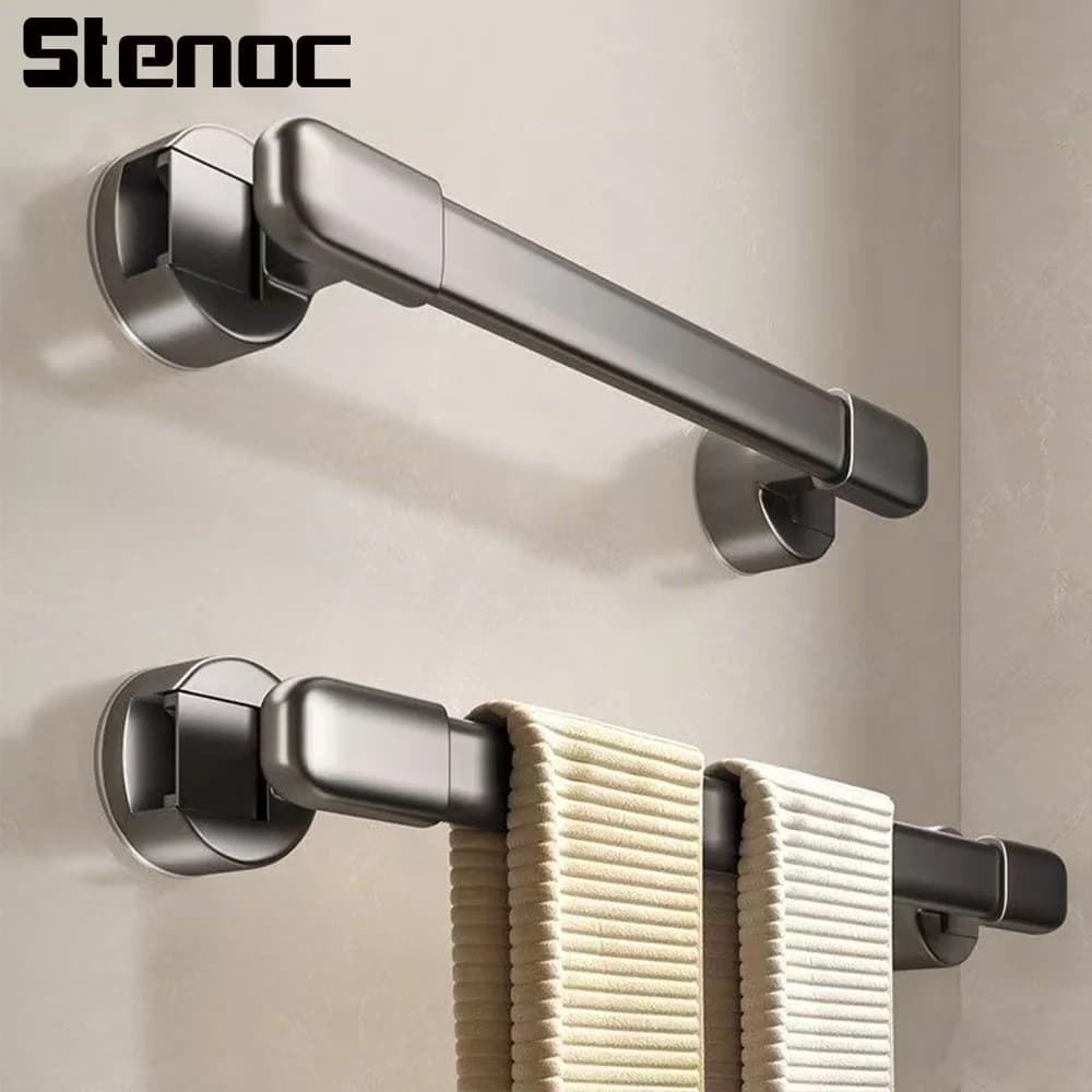 Portasciugamani da bagno grigio canna di fucile con ventosa rimovibile, porta asciugamani da parete, porta ciabatte multiuso per il bagno