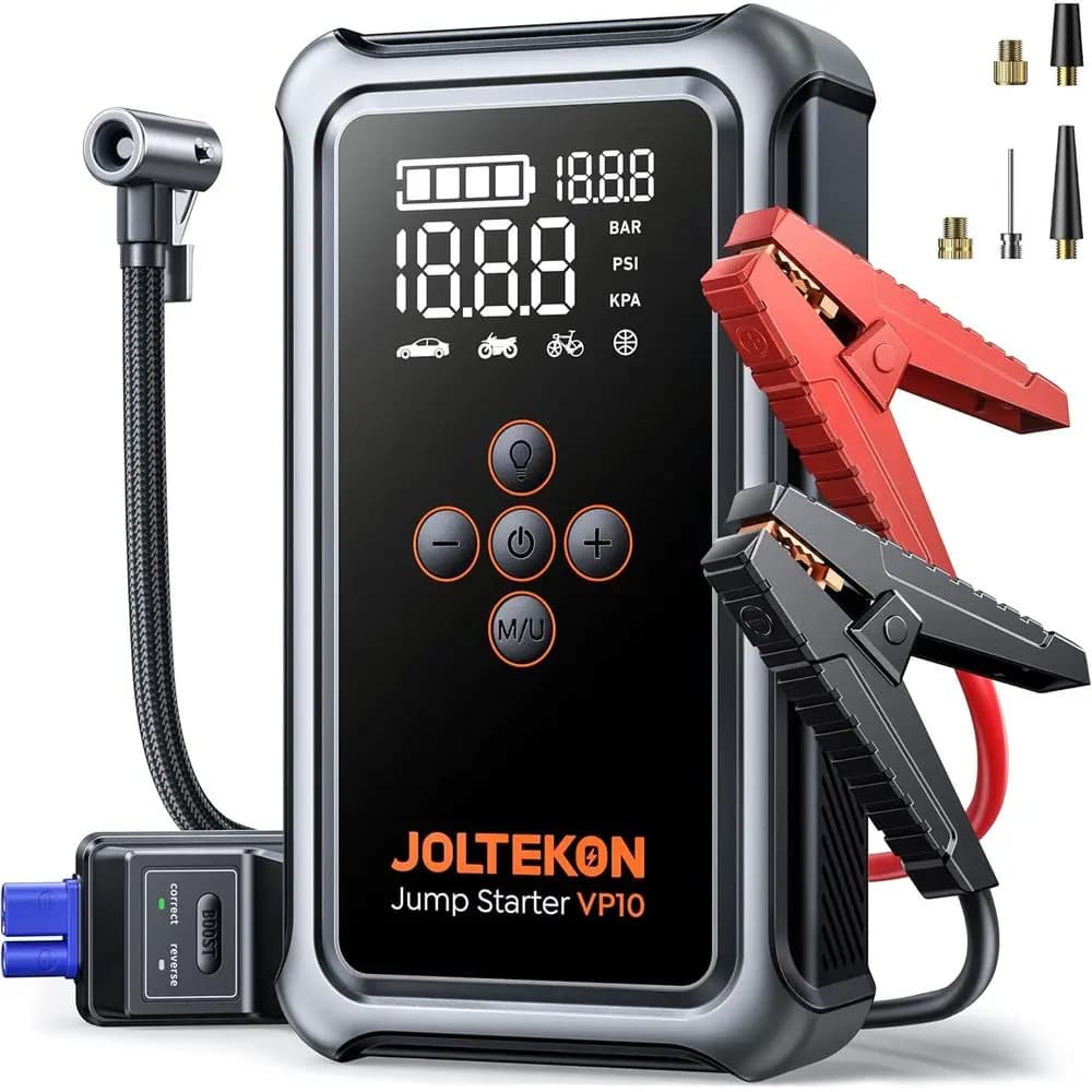 Avviatore di Emergenza Portatile 5000A con Compressore d'Aria e Gonfiatore Pneumatici 150PSI, Booster Batteria al Litio 12V