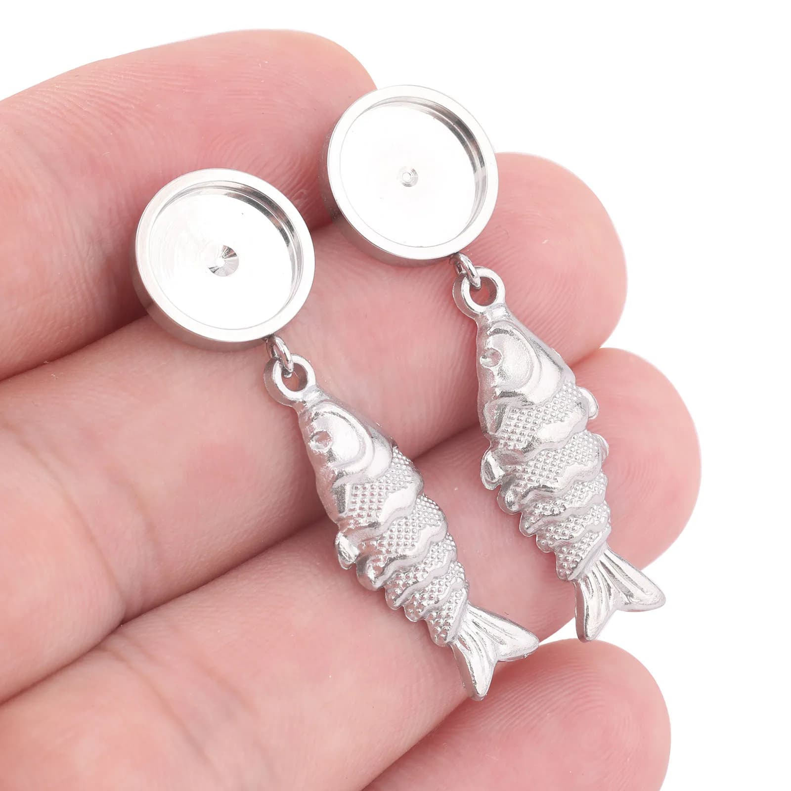 6 pz Acciaio Inossidabile Pesce Pendenti E Ciondoli Risultati Dell'orecchino Misura 10mm Cabochon Orecchini Base Spazi Vuoti Borchie Gioielli Fai Da Te Che Fanno Accessori