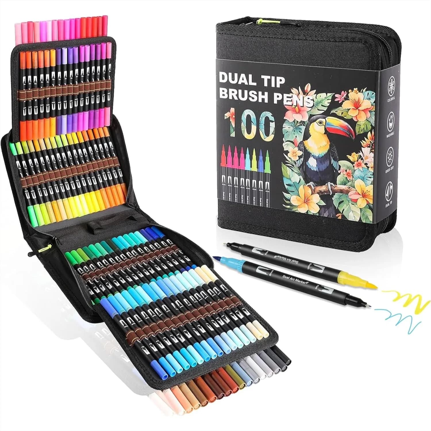 Pennarelli acquerellabili a doppia punta da 100 colori, pennarelli a punta fine e a pennello per libri da colorare per adulti, senza sbavature, per disegno, appunti, agenda, calligrafia, articoli artistici