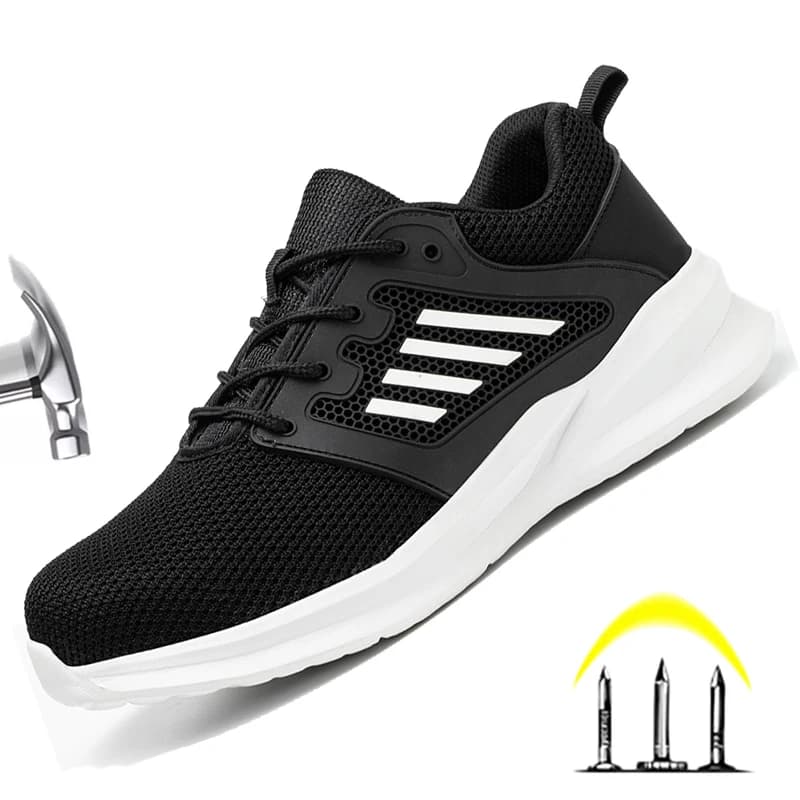 Sneaker estiva leggera e traspirante Unisex per uomo donna scarpe antinfortunistiche con disordine nero scarpe Casual con puntale in acciaio antiforatura