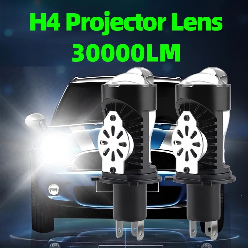 2x Proiettore LED Mini Lente 30000LM Lampadine Faro H4 9003 HB2 HiLo Bi-LED 6000K Super Luminose Universali per Auto Moto Retrofit