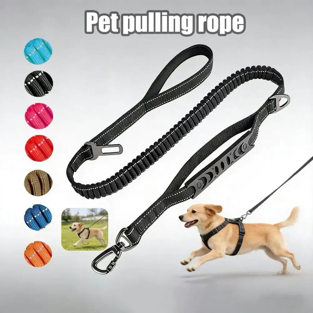 Guinzaglio per Cani Resistente con Impugnatura Imbottita, Ammortizzatore, Moschettone in Metallo e Clip per Cintura di Sicurezza, per Cani Medi e Grandi