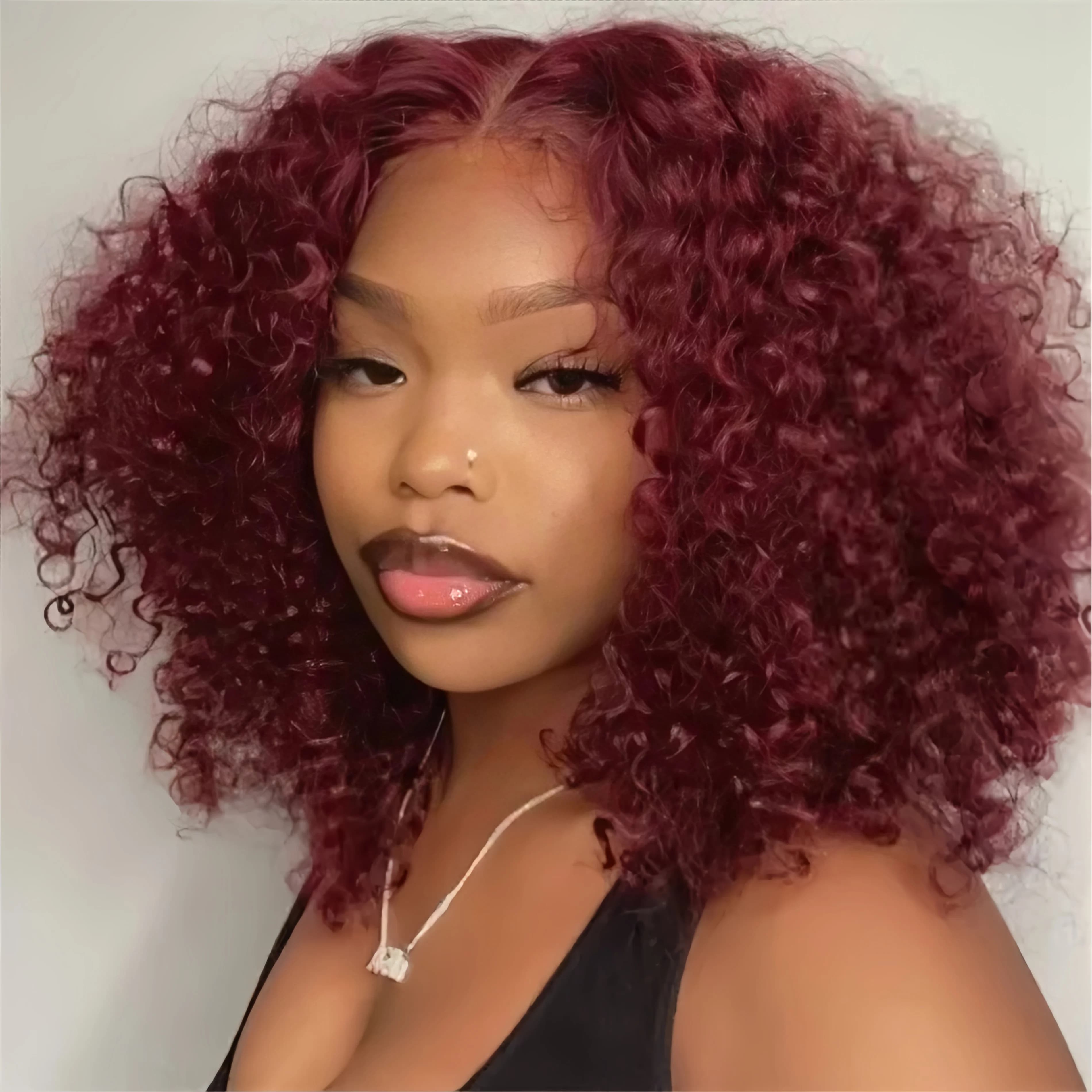 99J Burgundy Short Bob Wig Human Hair Water Wave 13x4 Lace Front Wig Wine Red Color Lace Frontal Deep Curly Wigs For Women 200%