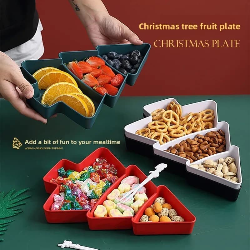 Piatto Creativo a Forma di Albero di Natale in Plastica con Griglia, Contenitore per Snack, Caramelle e Frutta Secca