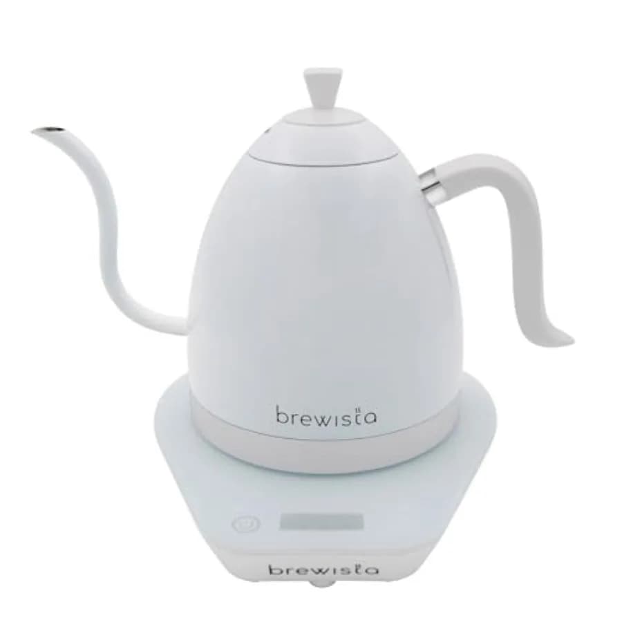Bollitore Elettrico Artigianale con Pannello LCD, 1 Litro, Tutto Bianco, Controllo Preciso della Temperatura, Ebollizione Rapida e Funzione Mantenimento Calore