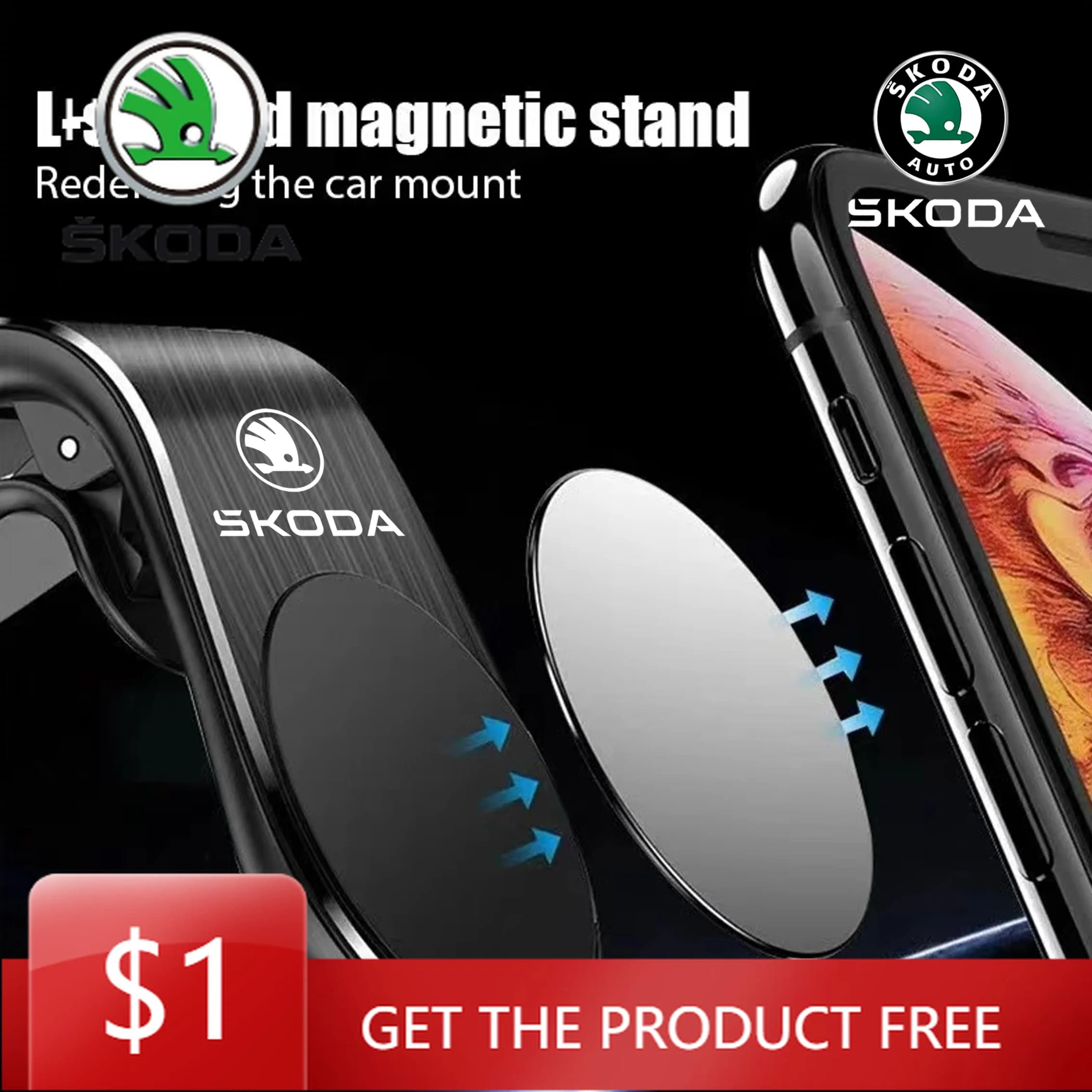 Car Sticker Magnetic Car Phone Holder Air Vent Clip Mount 360 Rotation Mobile Bracket GPS Cell Phone Stand In Car For Skoda Octa