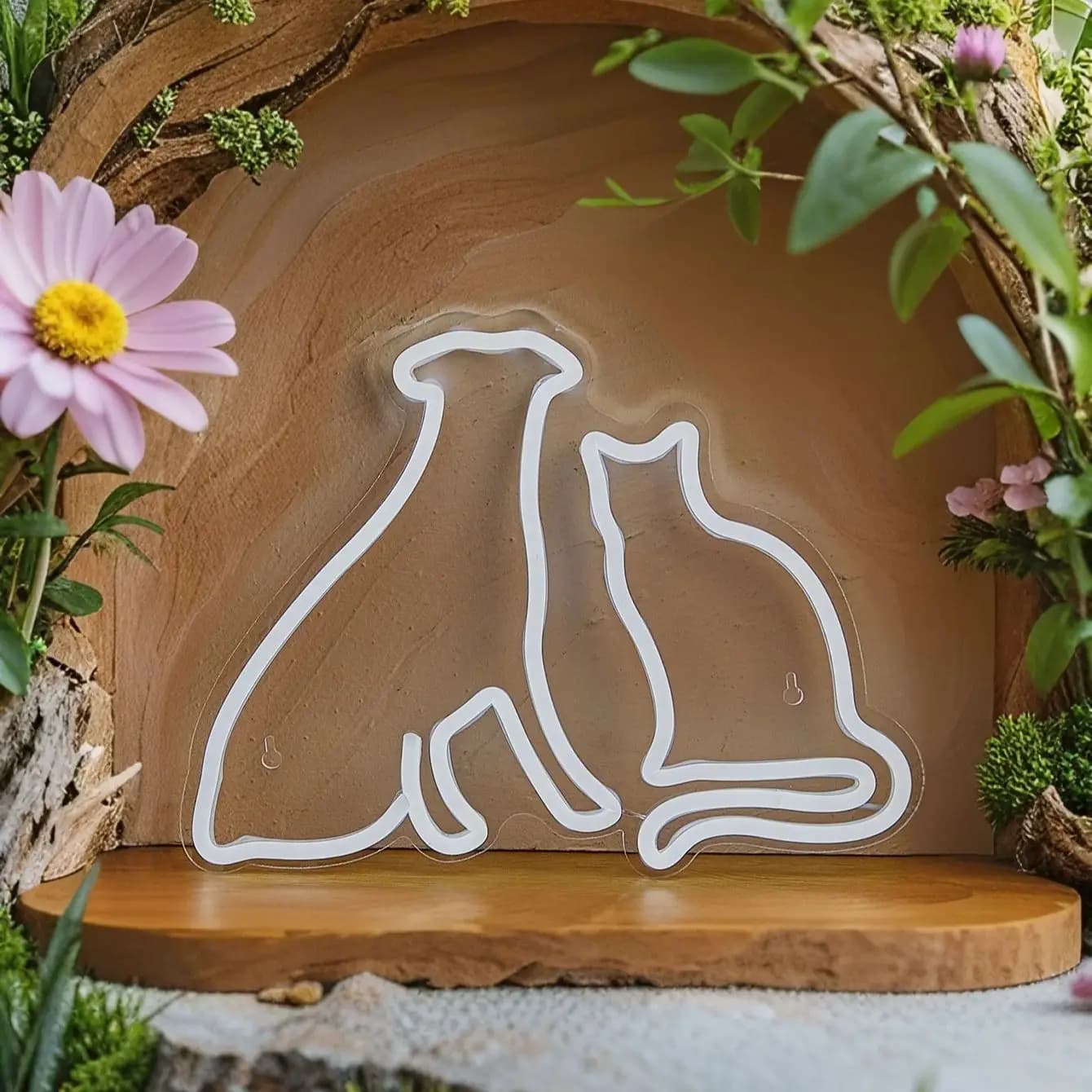 Chi-buy LED Neon: Insegna luminosa 3D a LED a forma di gatto e cane seduti, alimentata tramite USB, luce notturna, decorazione da parete per camera da letto e soggiorno
