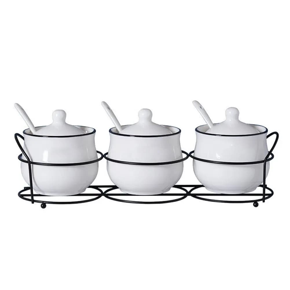 1Set Eco Friendly High Quality Ceramic Spice Jars Set Odor Free Corrosion Resistant Seasoning Storage Box for Home Restaurant