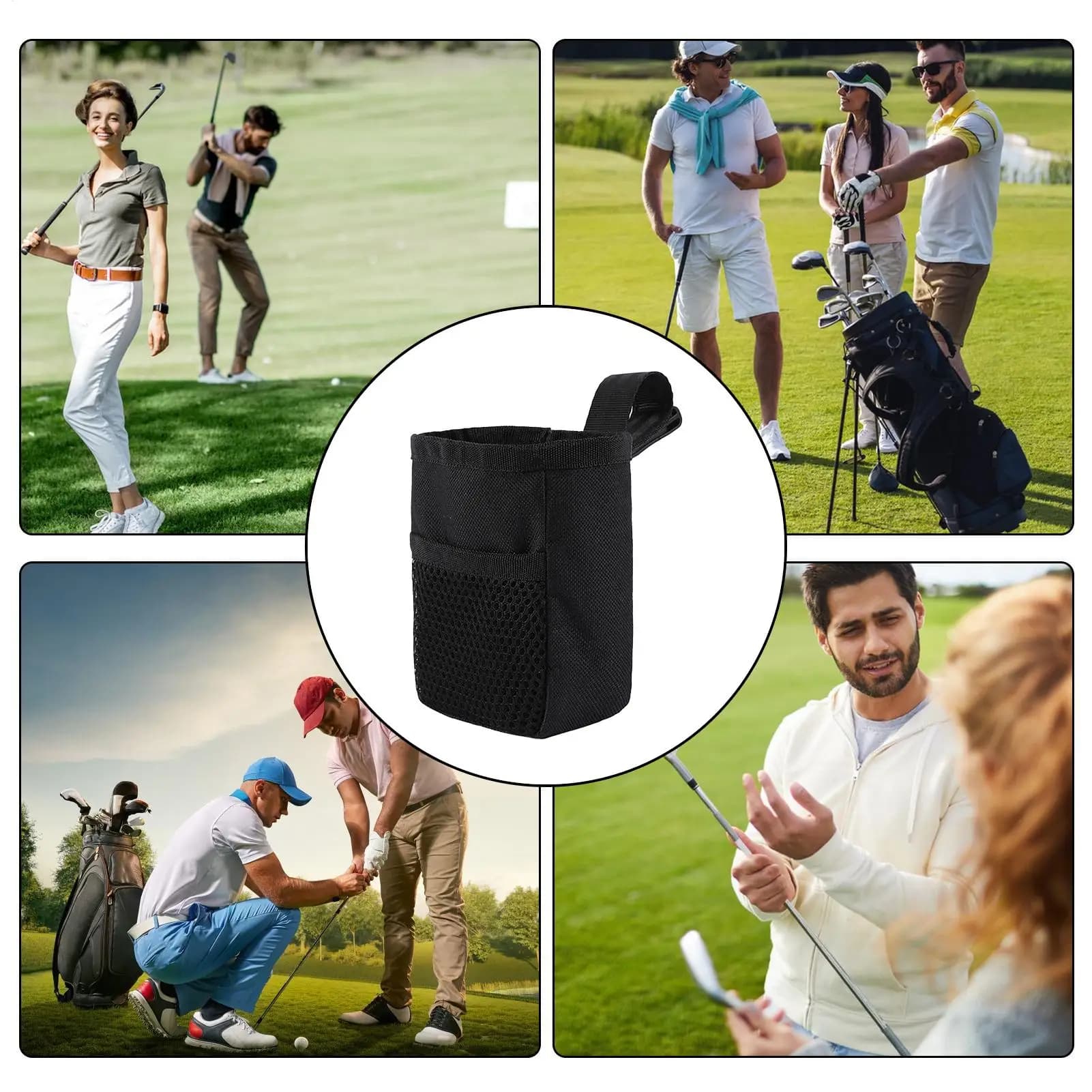 Golf Ball Bag Pouch Oxford Breathable Mesh Adhesive Opening Golf Ball Storage Bag Pouch For Men Women Dad Golfer Club Cart