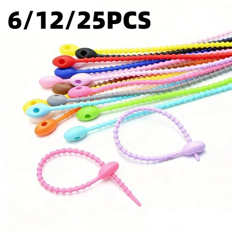 Fascette fermacavi in silicone colorate da 6/12/25 pezzi funzionano come pratici organizer per cuffie, cavi di ricarica, cavi dati