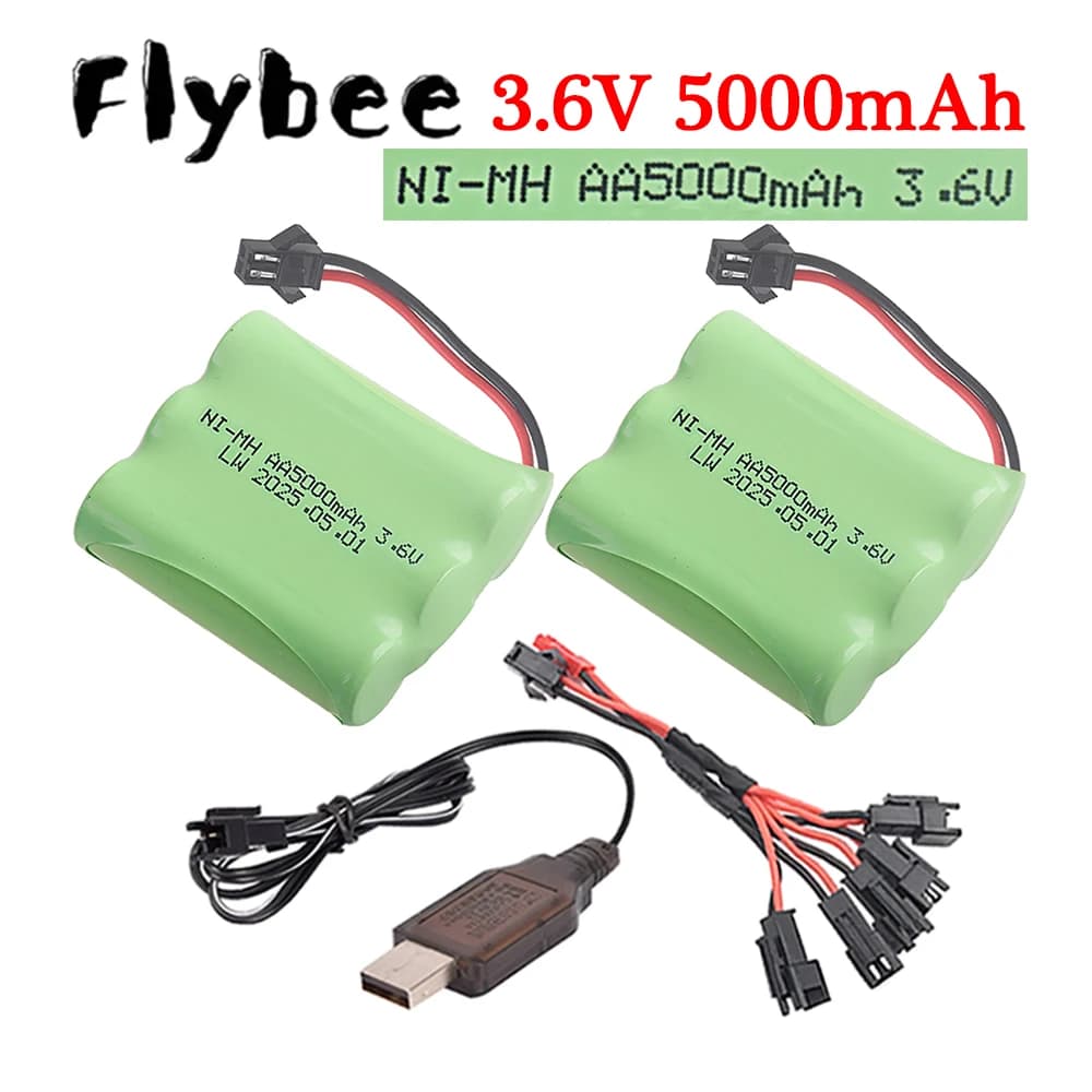 con caricatore USB 3.6V 5000mAh AA NI-MH Batteria per giocattoli Rc Auto Camion Serbatoio Robot Barca Parti 3.6V NIMH Batteria ricaricabile