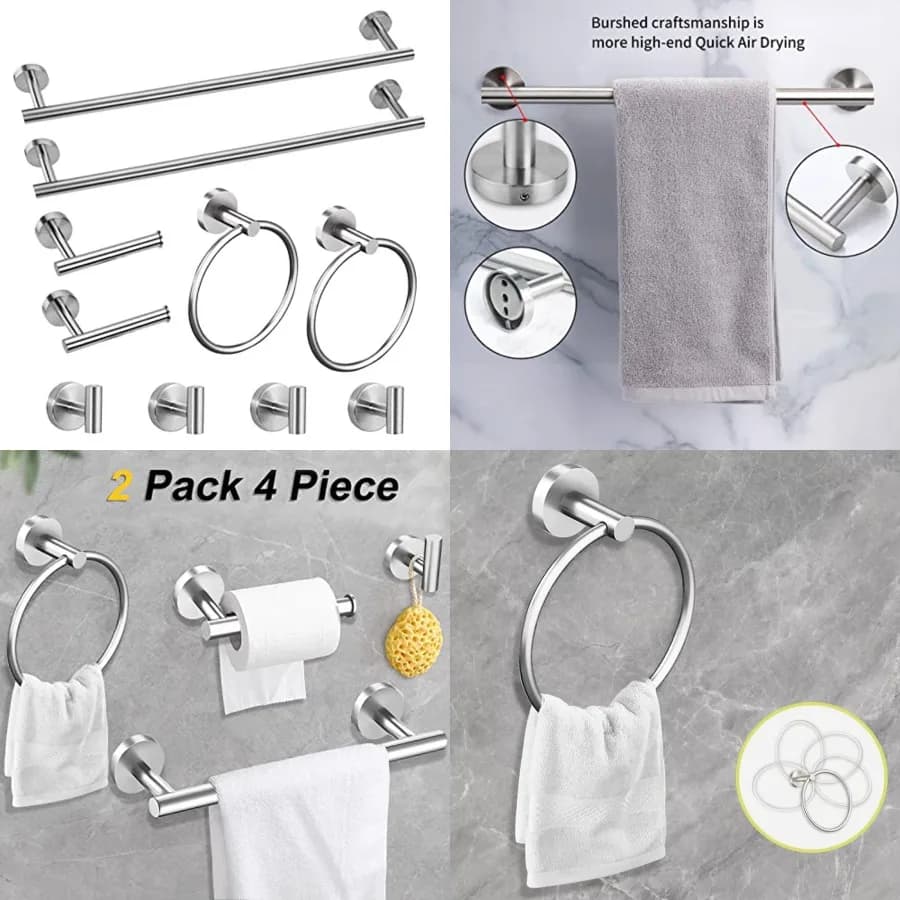 Set di accessori per il bagno da 0 pezzi, set di accessori per il bagno da 6 pollici, portasciugamani, portarotolo, gancio per asciugamani, in acciaio inossidabile SUS304