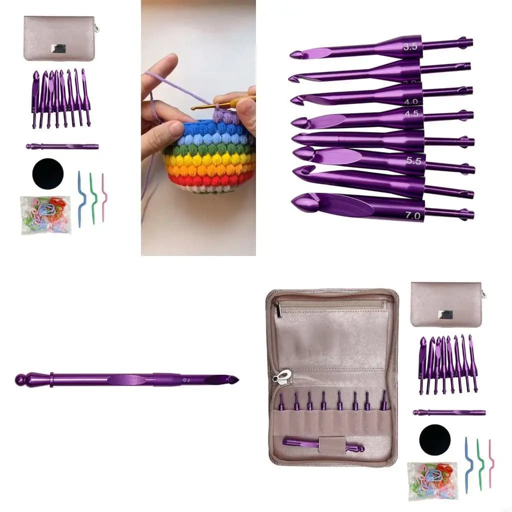 Uncinetto in alluminio con 8 punte intercambiabili Indicatori per maglieria da maglia Aghi ergonomici per uncinetto 3,0 mm