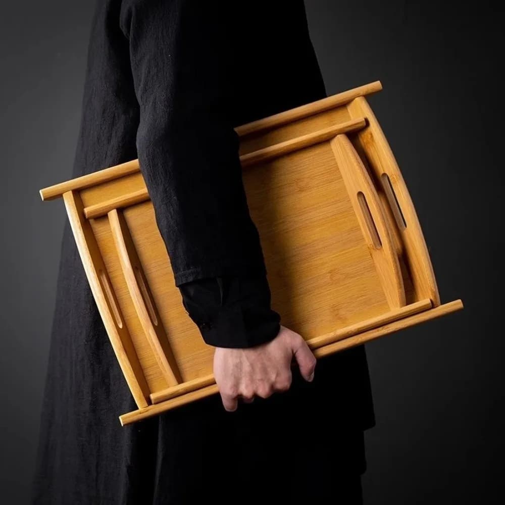 Durable Large Serving Tray Rectangular with Handle Storage Tray Household Bamboo Breakfast Tray Dried Fruit