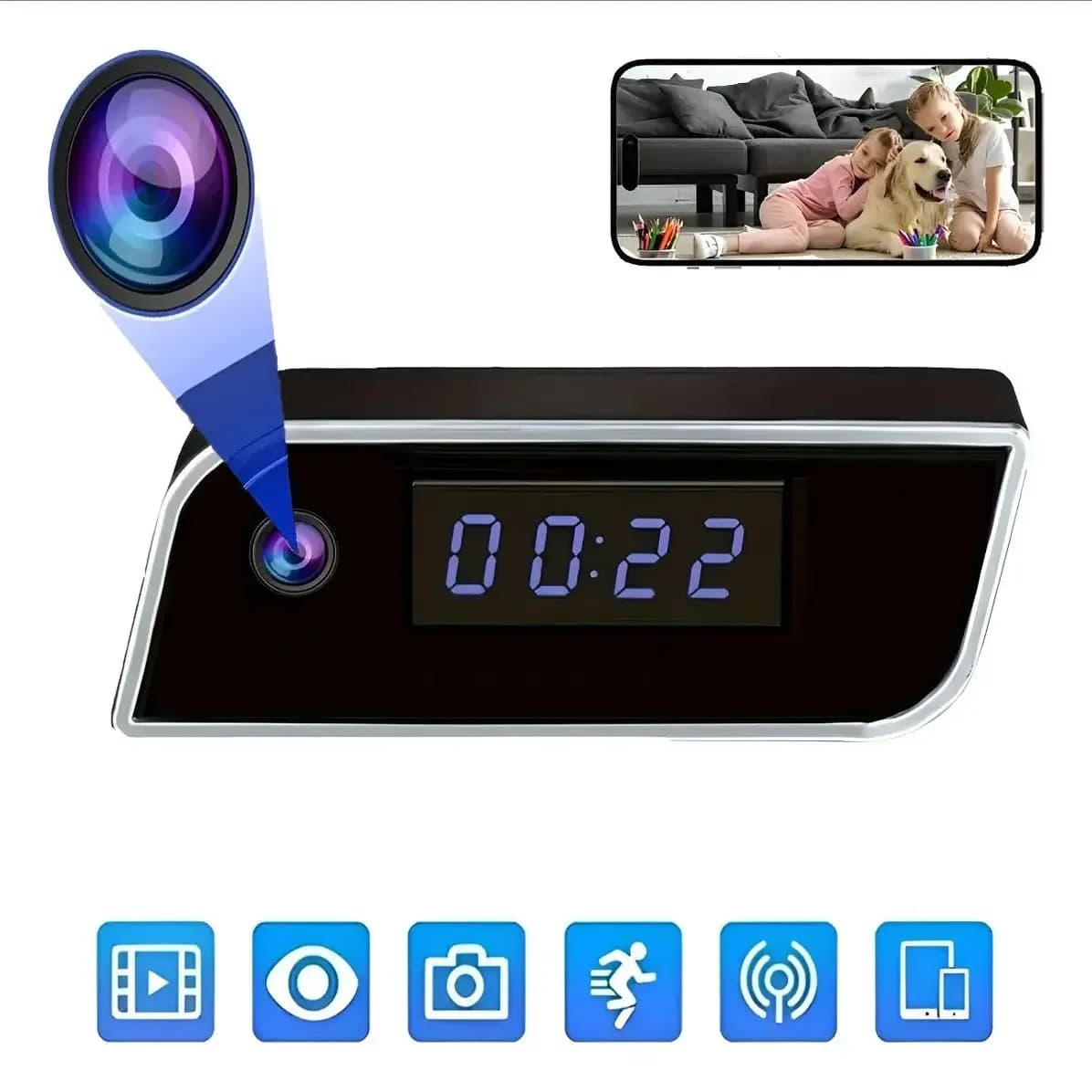 Telecamere mini orologio con telecamera WiFI wireless 4K Ultra HD con telecamera per rilevamento del movimento per visione notturna Baby monitor da interno con scheda SD da 16 GB