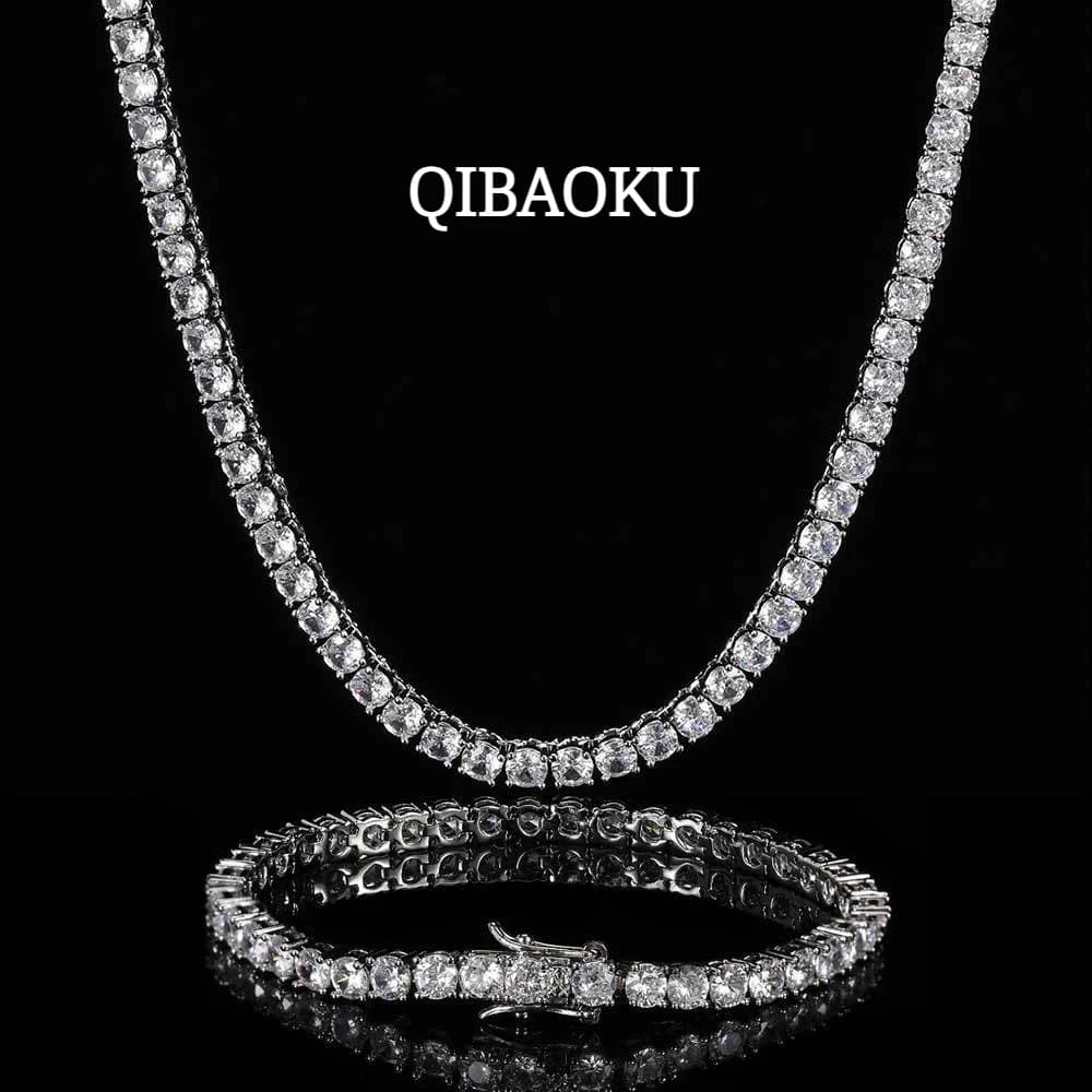 QIBAOKU 925 Sterling Silver Double Lock Moissanite Tennis Necklace D VVS1 Diamond with GRA Certificates Neck Chain Fine Jewelry
