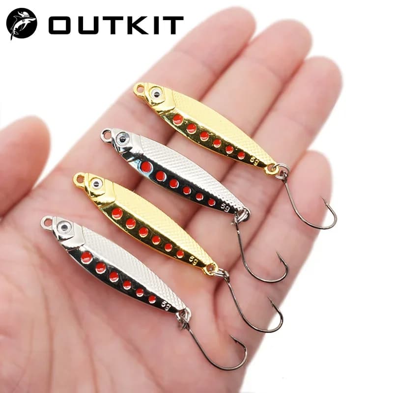 OUTKIT Nuovo Mini Richiamo di Pesca 2/3/5g Cucchiaio Esche di Metallo Spinnerbait Minnow Piccolo Pesce Gancio Singolo Jig Stream Trota Esche Pesca Hot