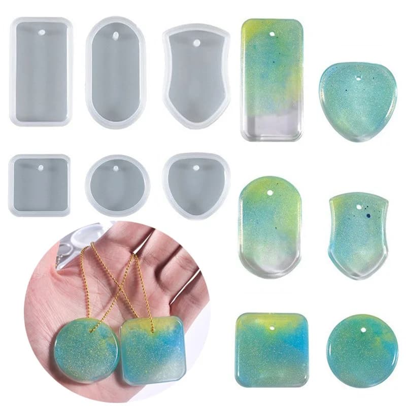 6 pezzi fai da te portachiavi ciondolo set di stampi in silicone stampo in resina epossidica di cristallo pendenti rettangolari rotondi creazione di gioielli stampi per colata