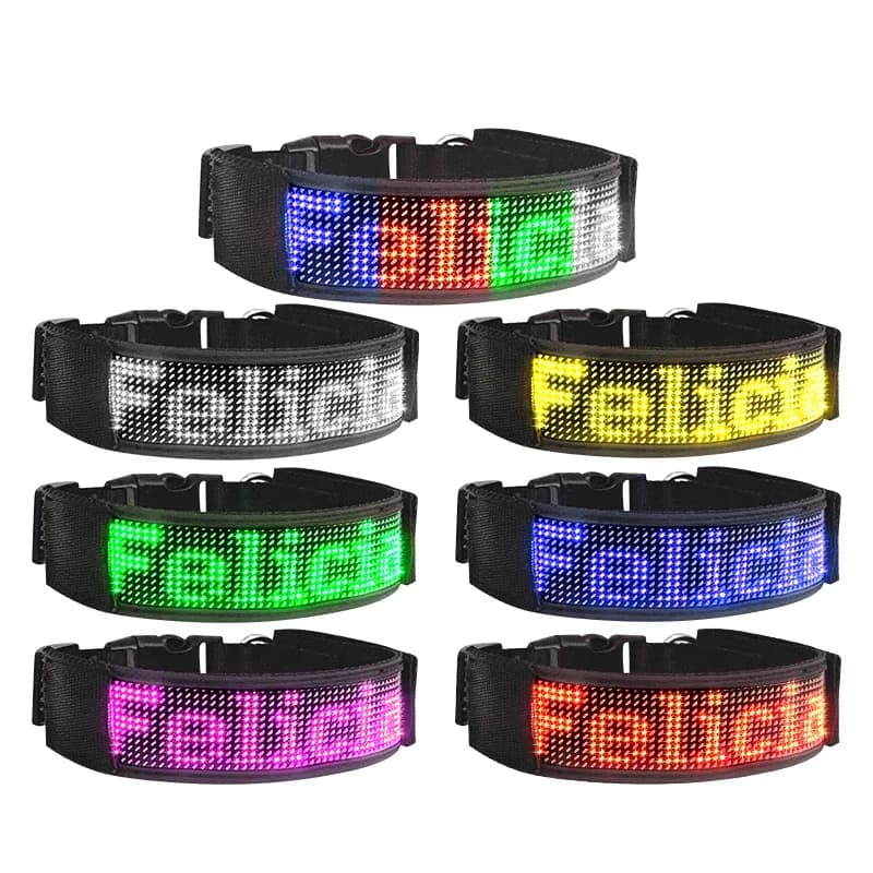 Collare per animali domestici a LED luminoso di dimensioni libere regolabile Collare per cani di sicurezza con illuminazione a LED USB impermeabile Collari per cani con display a LED programmabili