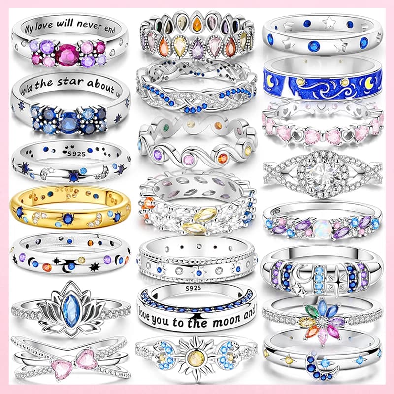 925 sterling silver women's rings with zircons, spiral romantic ring, luxury jewelry with beads, original gift for engagement and wedding