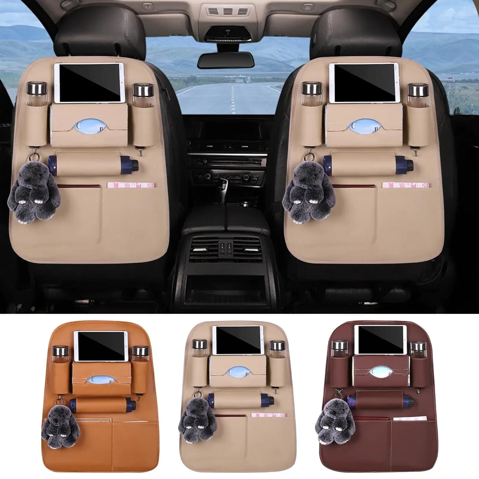 Organizer per schienale del sedile per auto, protezione per schienale del sedile in pelle PU per bambini con portabicchieri, organizer per riporre oggetti automobilistici per tablet giocattolo