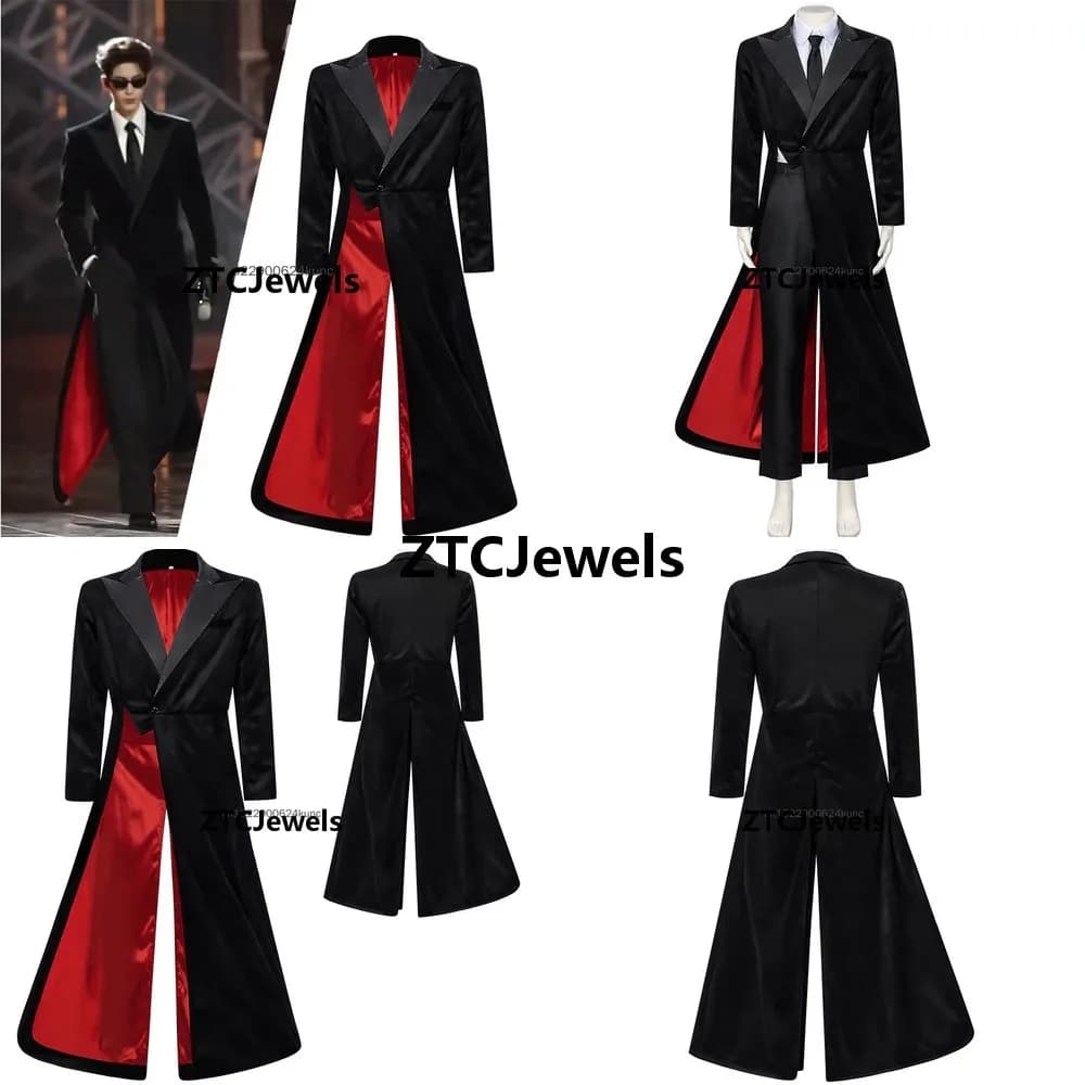 Giacca Cosplay Stile Zhang Linghe, Bicolore Nero e Rosso, Giacca a Vento Gotica Punk per Uomo, Cappotto alla Moda con Risvolto Irregolare