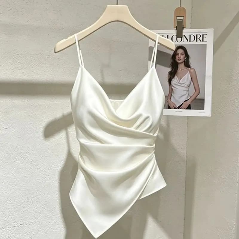 Ladies Temperament Solid Color Corset Camis Summer Women Clothing 2026 New Fashionable Irregular V-neck Camisole Femme Top Tee