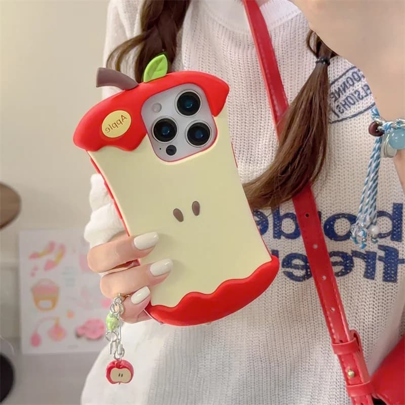 Divertente carino apple core custodia in silicone per iPhone 16 Pro 13 15 14 12 Pro Max custodie antiurto copertura con pendente Kawaii Funda