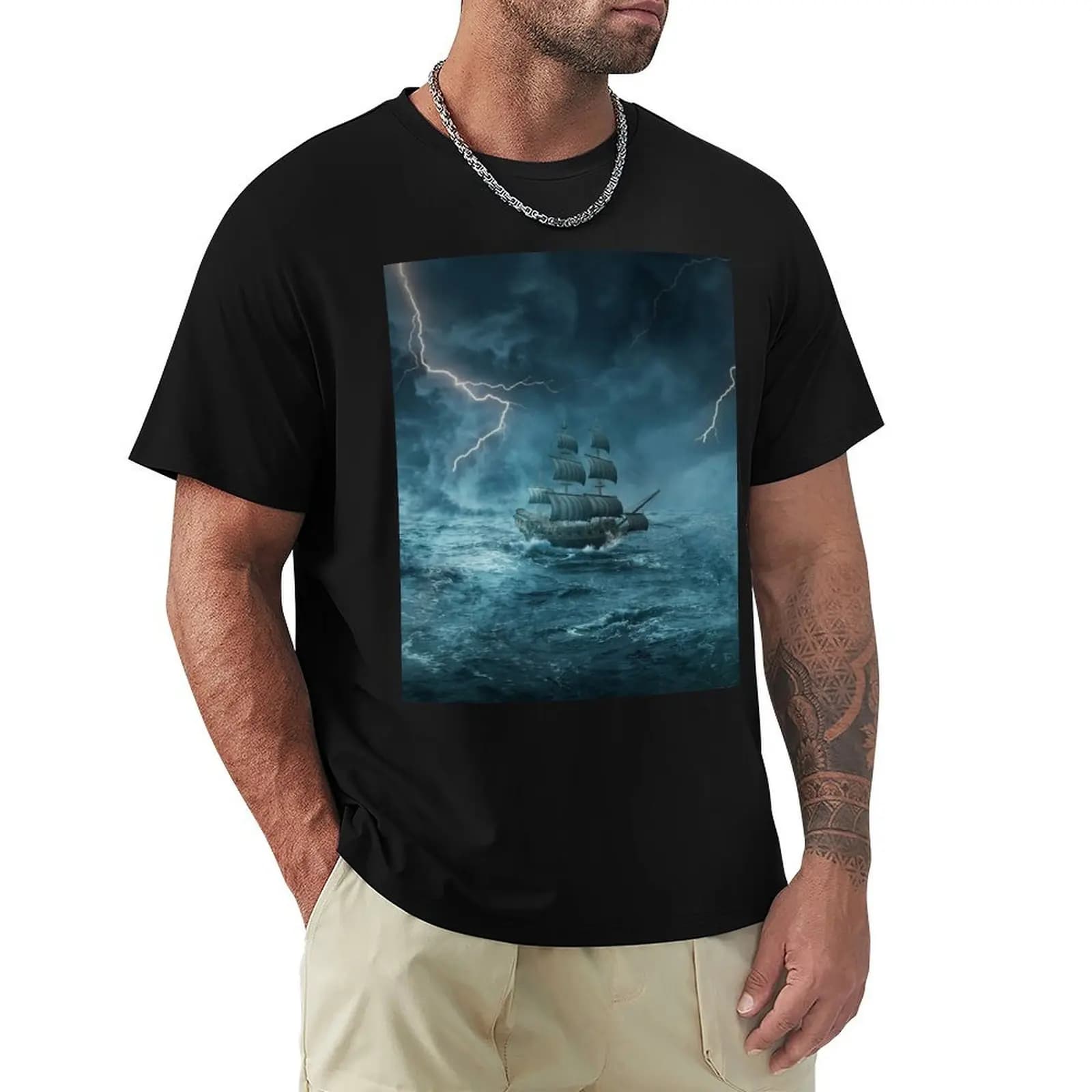 T-shirt Ghost Ship Thunderstorm T-shirt a maniche corte per il Giorno dell'Indipendenza