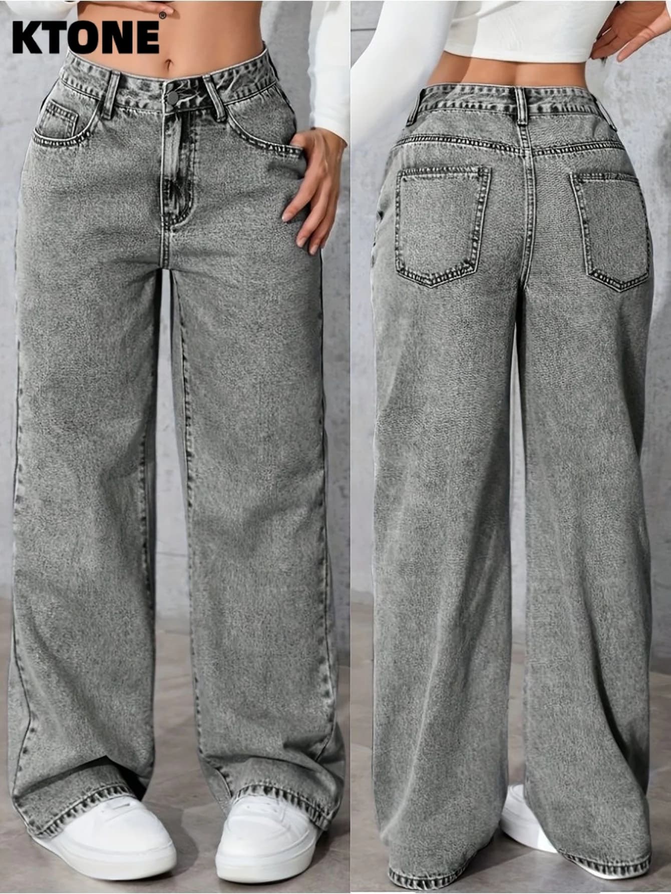 Jeans grigi slim fit da uomo originali Y2K Drip unisex alla moda, senza accessori o cinture inclusi