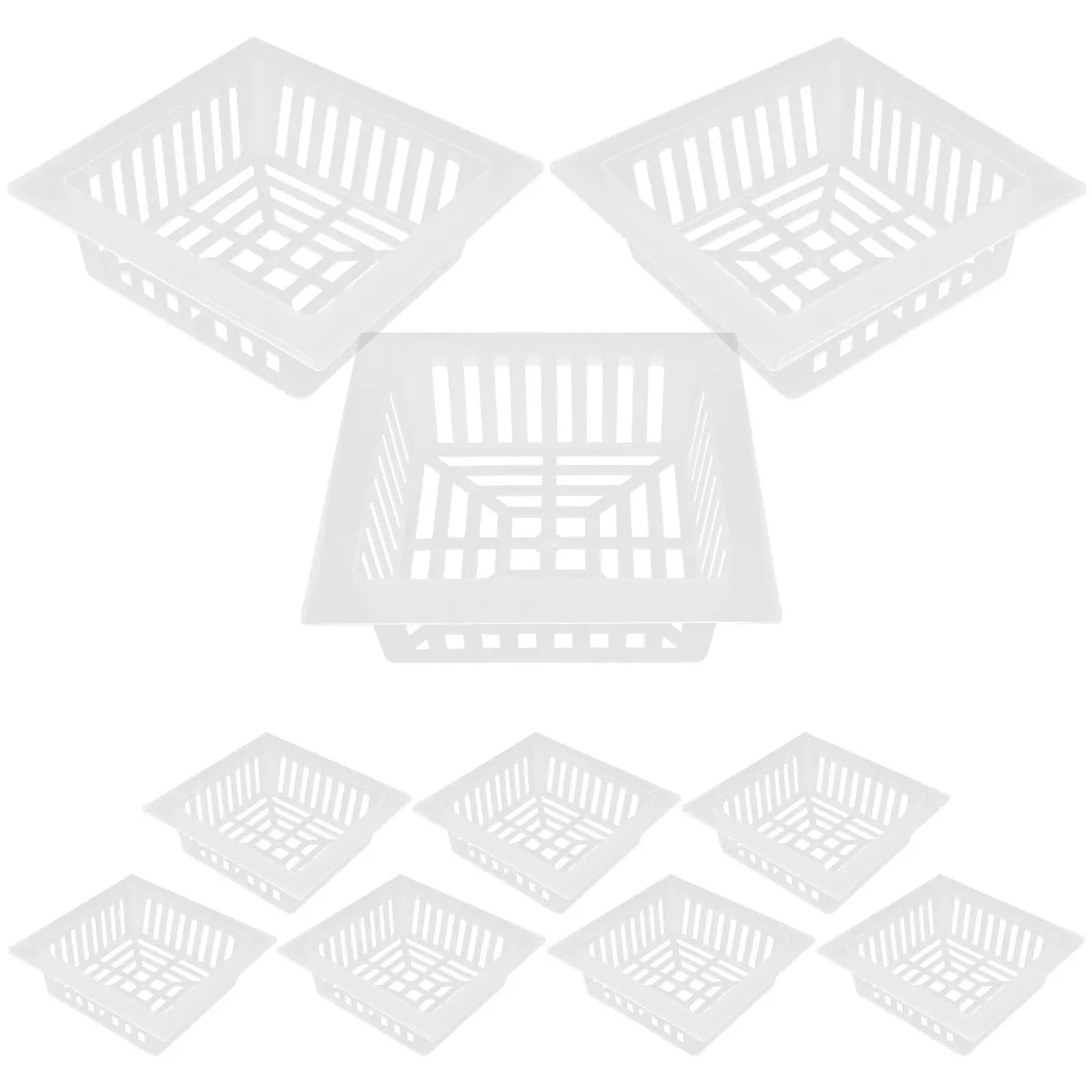 10Pcs Square Fixed Plants Basket Plastic Net Pots Drainage Holes Hydroponic Growing Cups Home Gardening Vegetable Flower