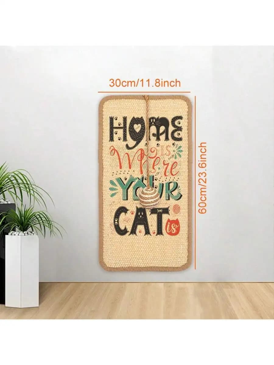 Sisal Cat Scratching Mat With Hanging Ball Toy 60x30cm Interactive Paw Scratcher For Living Room