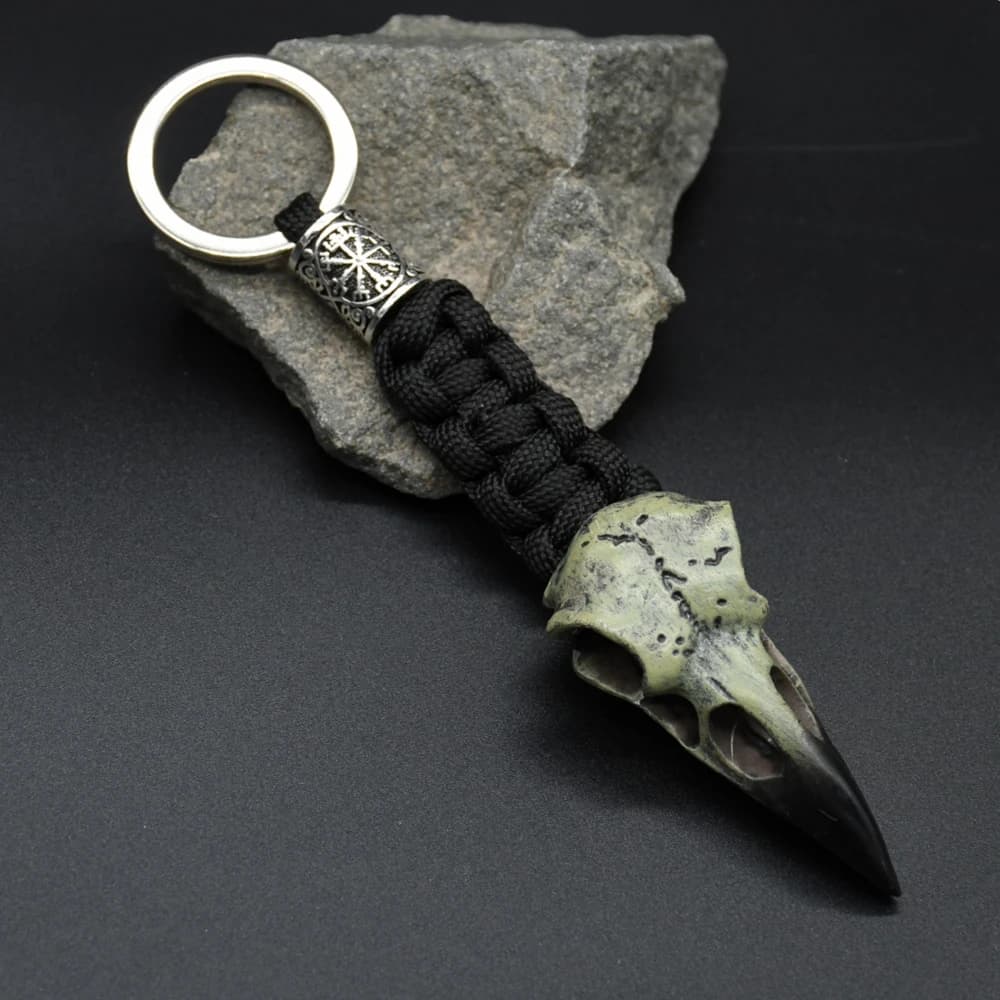 Portachiavi Scheletro di Corvo Odino, Ciondolo Testa d'Aquila Vichinga, Cordino in Paracord, Amuleto Runico Nordico Pirata Valknut, Gioiello Regalo