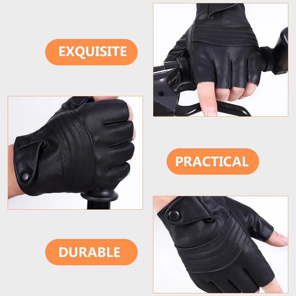 1Pair Mens Black Fingerless Gloves Half Finger Cycling Gloves Lightweight Comfortable Gym Workout Fitness Training Gear
