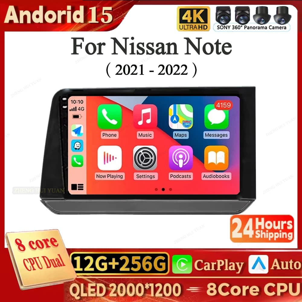 Autoradio Android 15 da 10 pollici per Nissan Note 2021 2022 Radio Touch Screen Carplay + Auto GPS WIFI 4G Navigazione Autoradio Testa Un