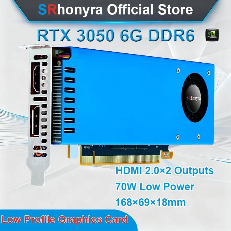 Scheda Grafica SRhonyra Geforce RTX 3050 6GB Low Profile, GDDR6 96 Bit PCIe 4.0 X16, Supporto Doppio Schermo