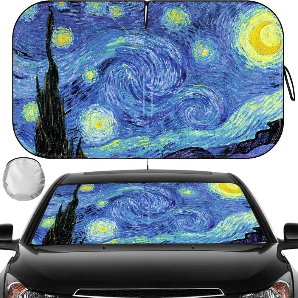 Car Windshield Sun Shade Reflective UV Blocker, Keeps Car Interior Cool, Universal Fit for SUV, Back, Truck, MPV, Includes Stora