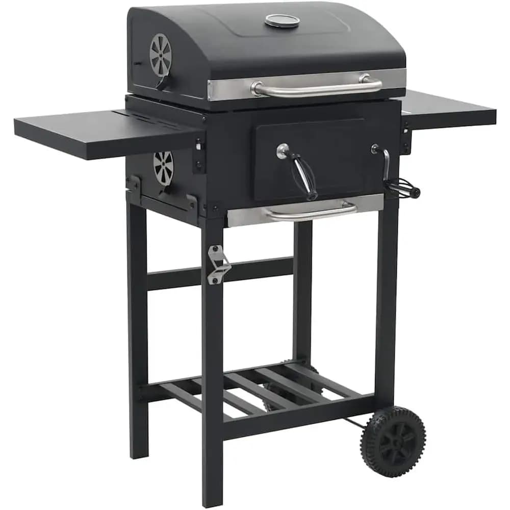 Portable Adjustable Charcoal BBQ Grill with Side Tables, Thermometer, and Warming Rack for Outdoor Cooking