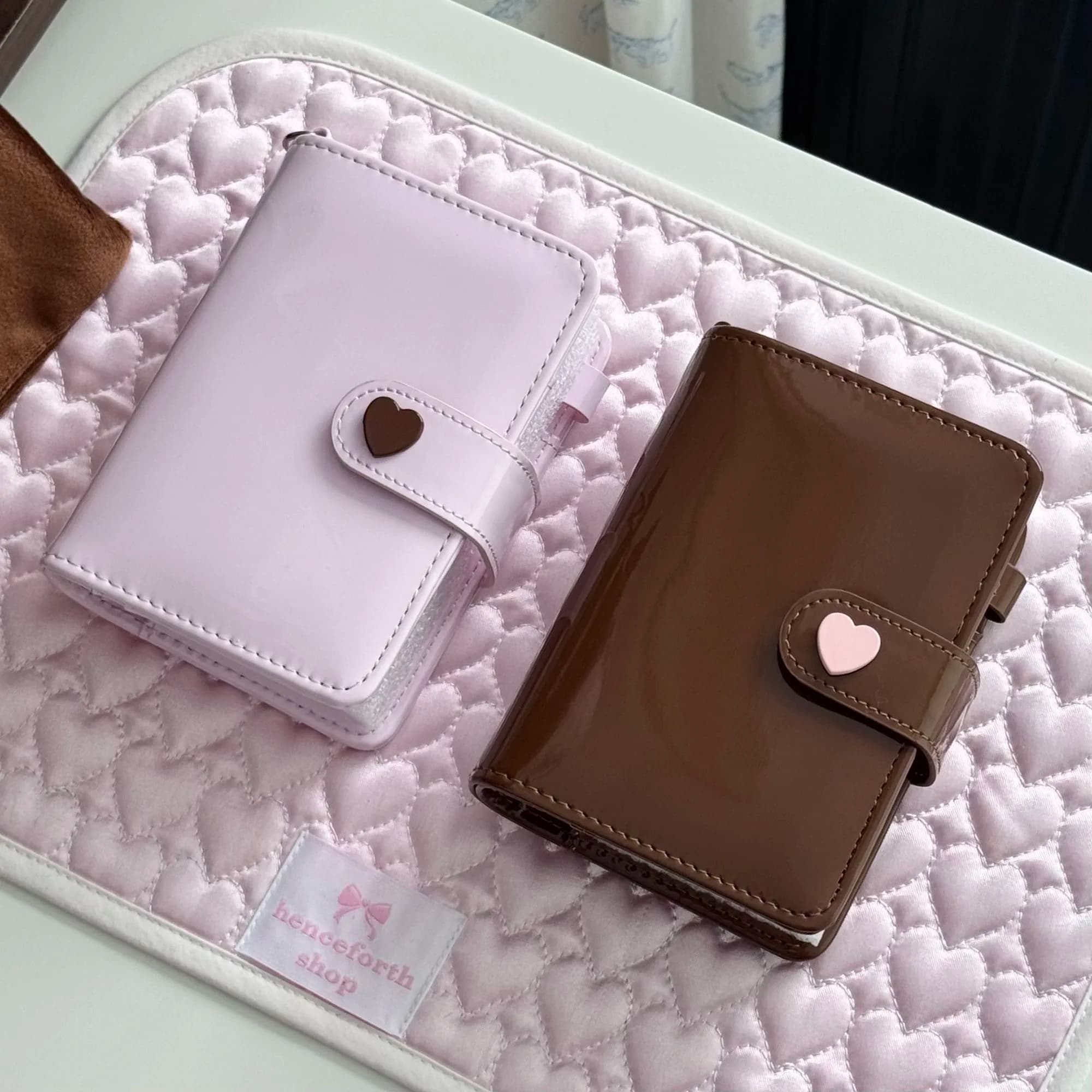 Korean Style M5 Pink Genuine Leather Loose Leaf Binder Notebook Heart Snap Closure Ins Aesthetic Portable Student Diary Planner