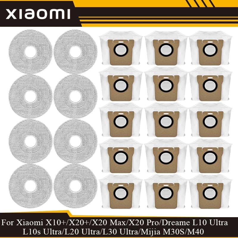 For Xiaomi X20 Max / X20 Pro / X20 Plus / X10+, Dreame L10 Ultra / L20 Ultra / L30 Ultra, Mijia M30S / M40 Dust Bag Mop Pads