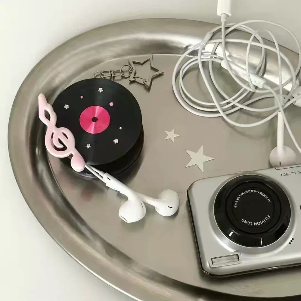 Kawaii Record Cable Organizer – Star Keychain Treble Clef Winder for Earphone Data Cord Storage