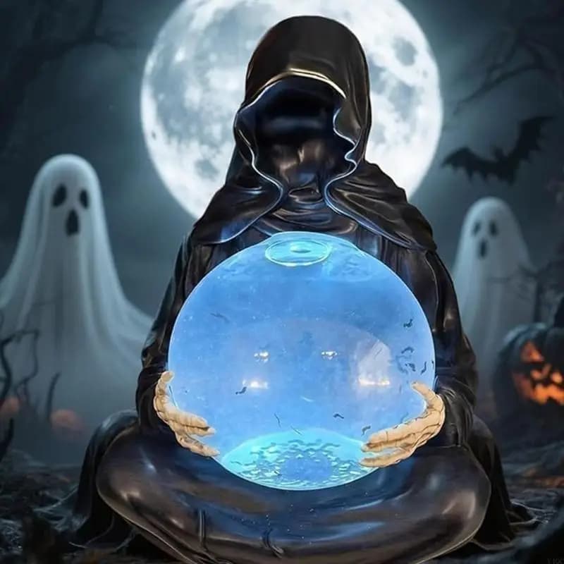 Resins Death God Crystal Ball con pipistrelli volanti e luminoso regalo luce LED Y4QC