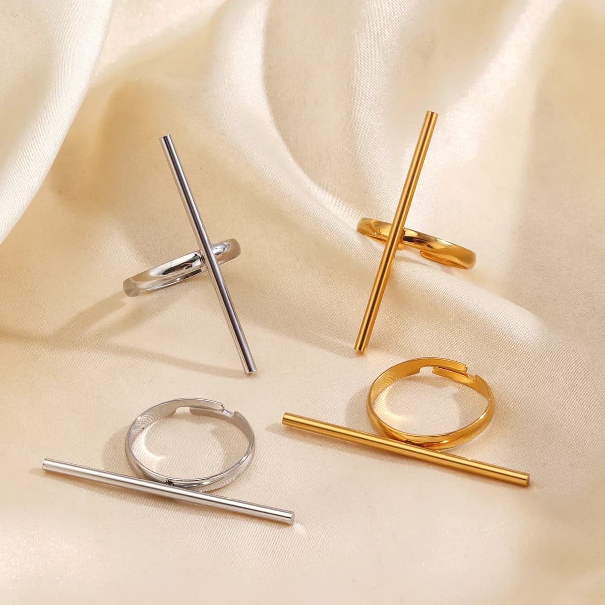 Anelli Geometrici Regolabili in Acciaio Inossidabile Color Oro per Donna, Gioielli Trendy Hip-Hop per Matrimonio