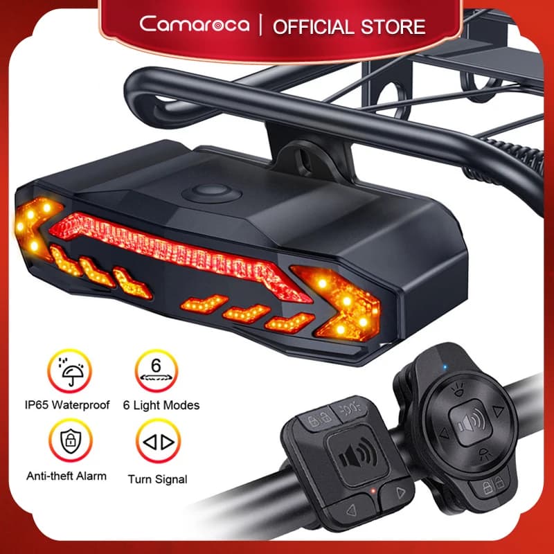Camaroca New Wireless Bicycle Alarm rear light with turn signal IP65 remote control waterproof USB Bike Brake rear light