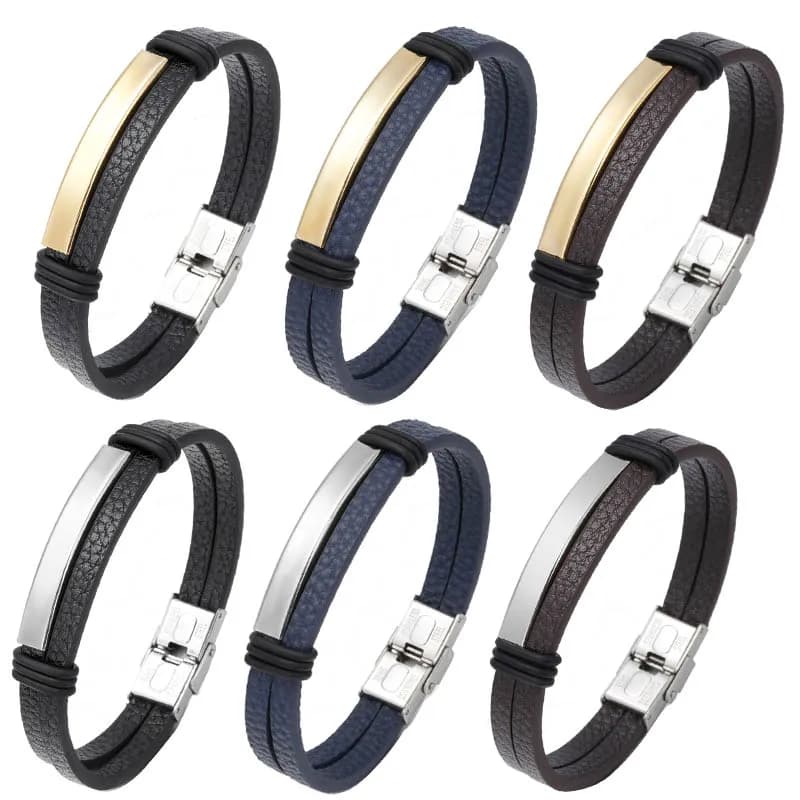 Bracciale in vera pelle con ciondolo in acciaio inossidabile per uomo Bracciale avvolgente in pelle Hip Hop Bracciale da uomo Accessori per gioielli a mano