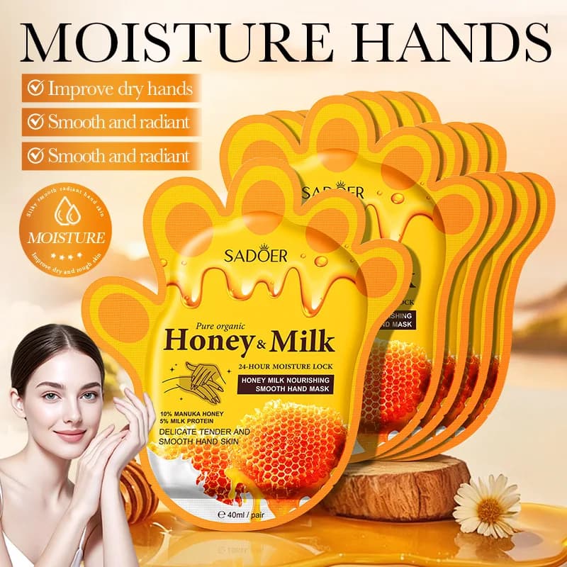 5 paia di maschere per le mani SADOER al miele e latte, guanti idratanti 24 ore su 24, nutrono le mani secche, ammorbidiscono la pelle e levigano la pelle.