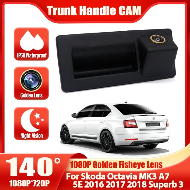 Auto Baule Posteriore Portellone Maniglia Della Porta Posteriore Vista Posteriore Telecamera di Backup Fisheye HD Per Skoda Octavia MK3 A7 5E 2016 2017 2018 Superb 3