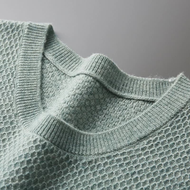 T-shirt lavorata a maglia in lana merino al 100% da uomo girocollo a nido d'ape con ago a maniche corte gilet moda pullover jacquard allentati top estivi